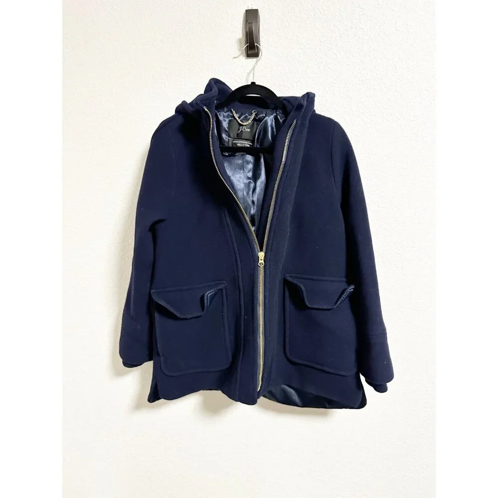J. Crew Womens Swing Coat Italian Stadium Cloth‎ Wool Full Zip Lined Navy Small - Picture 3 of 7